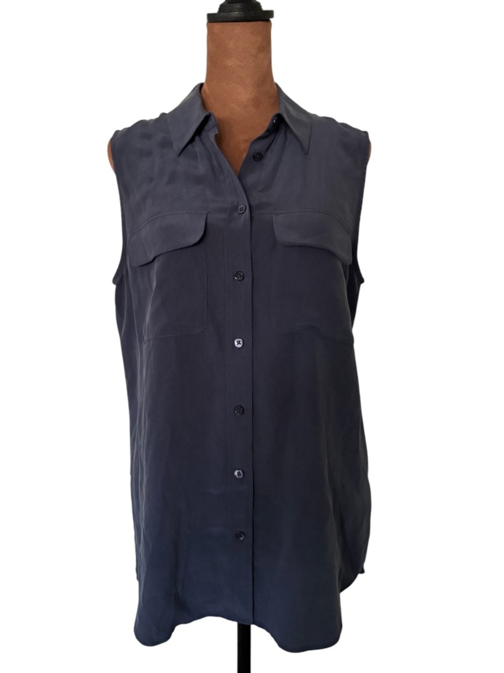Equipment Femme Slim Signature Silk Blouse Peacoat Navy Sleeveless S $188 NWOT - Picture 8 of 8
